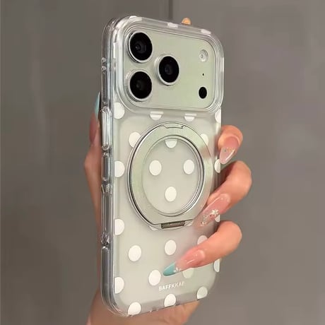 K23100 ドット柄回転スタンド付きiPhoneケース