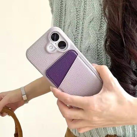 K22731 バイカラーポケット付きレザーiPhoneケース