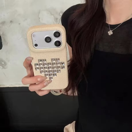 S75634 スタッズハート デニムライクiPhoneケース