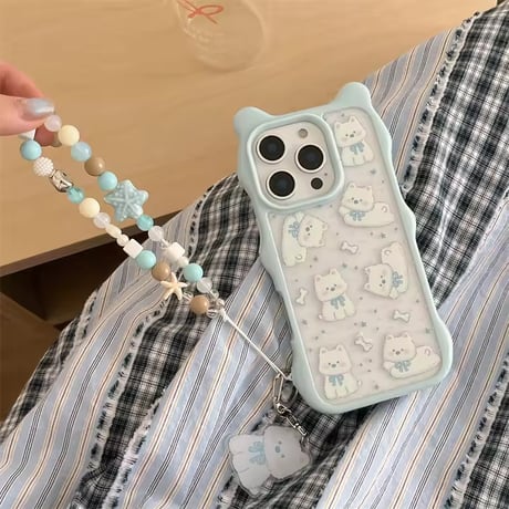 K22786 ビーズストラップ付きゆるふわドッグiPhoneケース