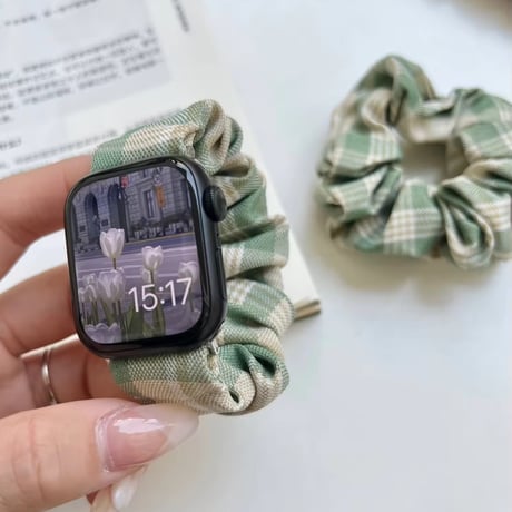 N00133 チェック柄シュシュApple Watchバンド