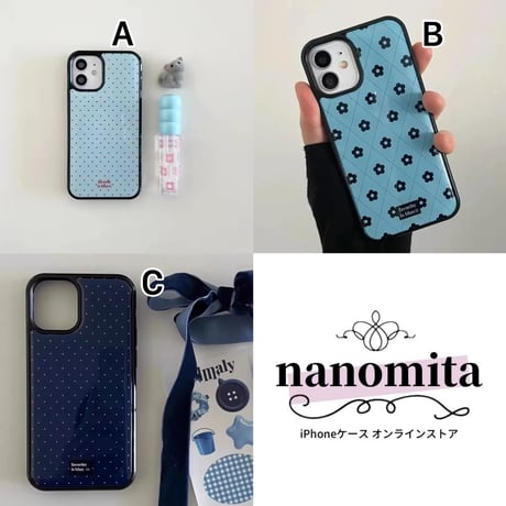 S75436 ブルーフラワードット iPhoneケース