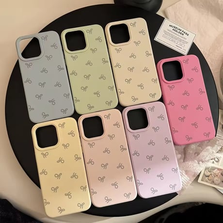 S75368 くすみリボン総柄 iPhoneケース
