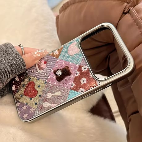 S75440 パッチワークハートベアiPhoneケース