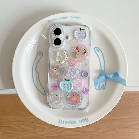 L62415 パステルボタンミックス クリアiPhoneケース