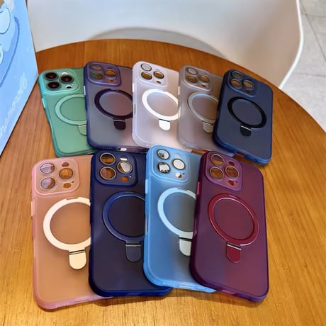 K22739 MagSafe対応くすみカラースタンドリングiPhoneケース