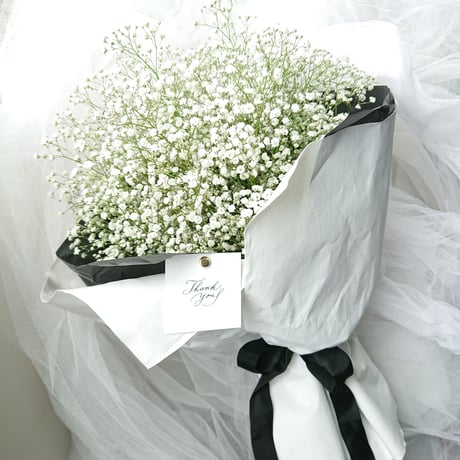 想いを伝える”Gypsophila elegans-calico”　かすみ草-キャラコ(白木綿)ラッピング　花束　花