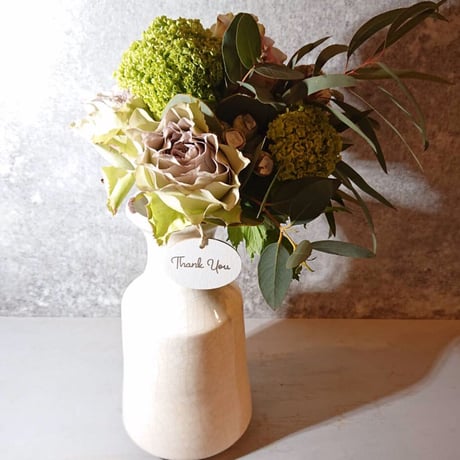 【ご要望多数につき延長】花ギフト  花 セット 切り花 プレゼント  贈り物　”小さなバラのブーケと花瓶”　くすみ　ローズ　バラ　ピンクベージュ　ニュアンスカラー
