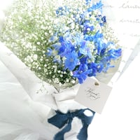 ”Delphinium＆Gypsophila- flower arrangement” （デルフィニュームとかすみ草　花束）　デルフィンニウム