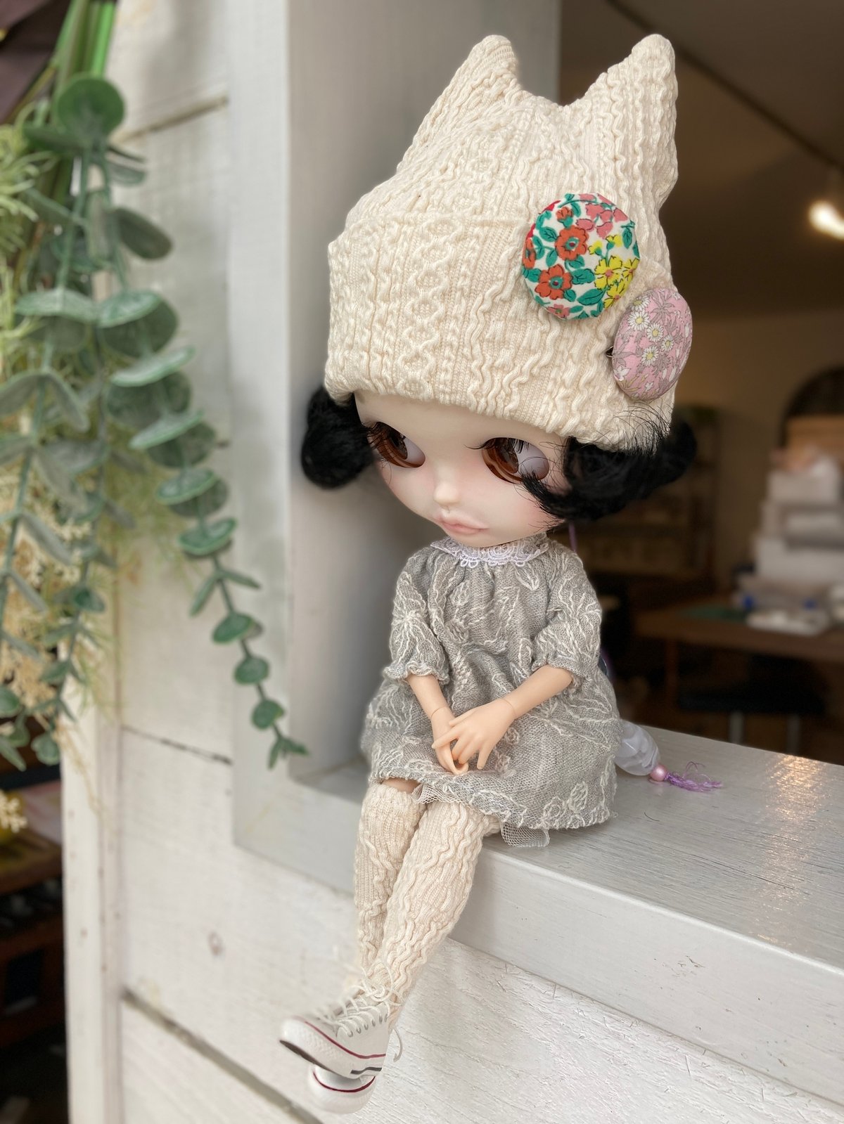 くろねこ呉服店『1/6 ブライス アイシードール 猫耳ニット帽＋靴下＋缶