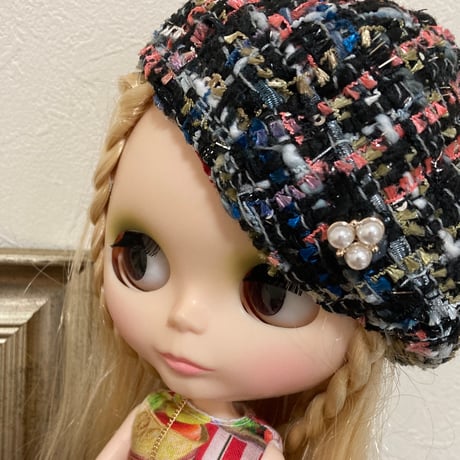くろねこ呉服店『ブライス アイシードール ツイード素材のベレー帽とチェーンバック』