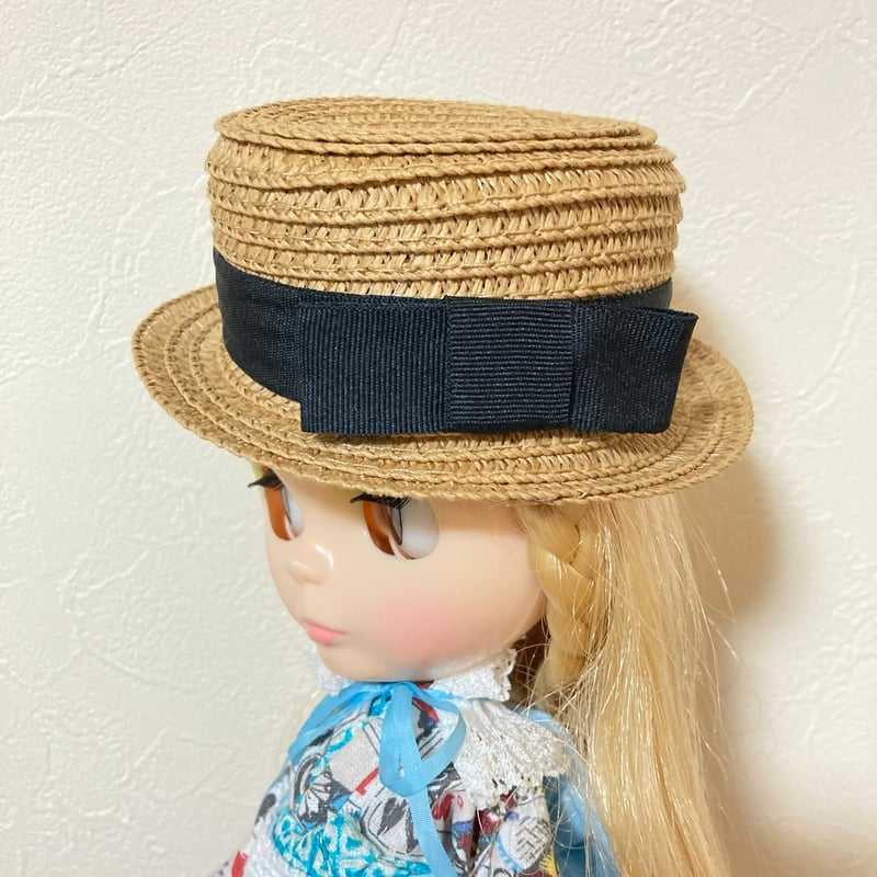 ブライス♥︎ロールアップブリム2wayアレンジ麦わら帽子♥︎段染めナチュラル くろねこ呉服店『ブライス アイシードール リメイク麦わら帽子