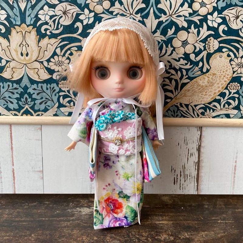 くろねこ呉服店『ミディ ブライス アイシードール 着物』ローズ