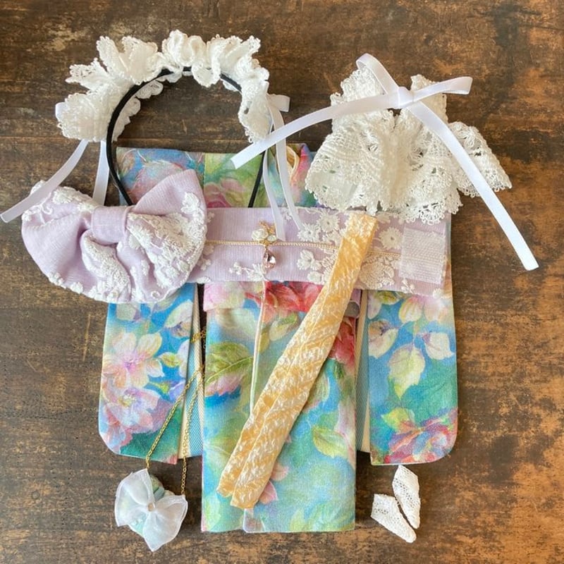 くろねこ呉服店『1/6 ブライス アイシードール 着物』ブルーローズ柄