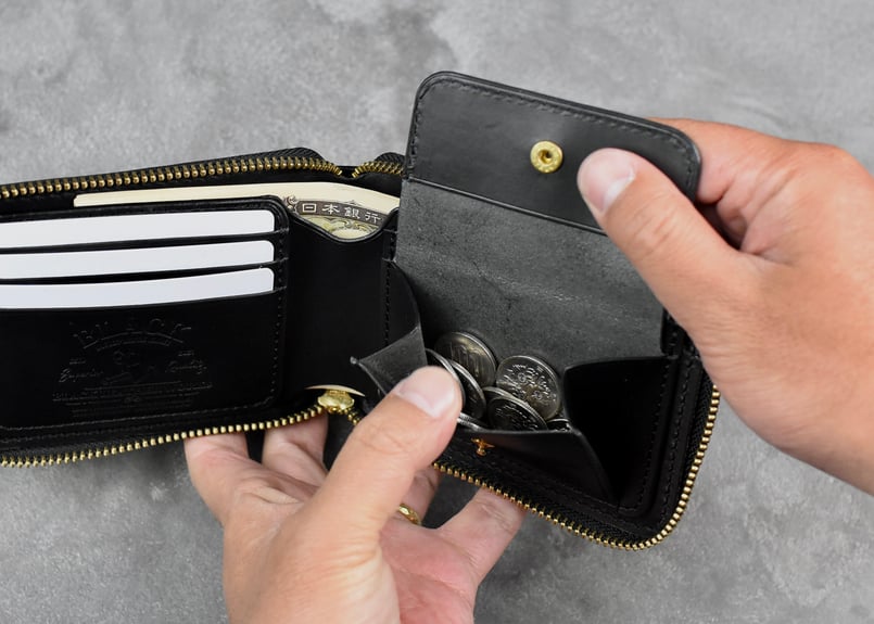 【birbo】二つ折りサイフ イタリアンレザー セパレートショートウォレット ブラック　CV-12BK（送料無料） BURROWS バロウズ 二つ折りウォレット ITALIAN-WAX | BLACK LEA