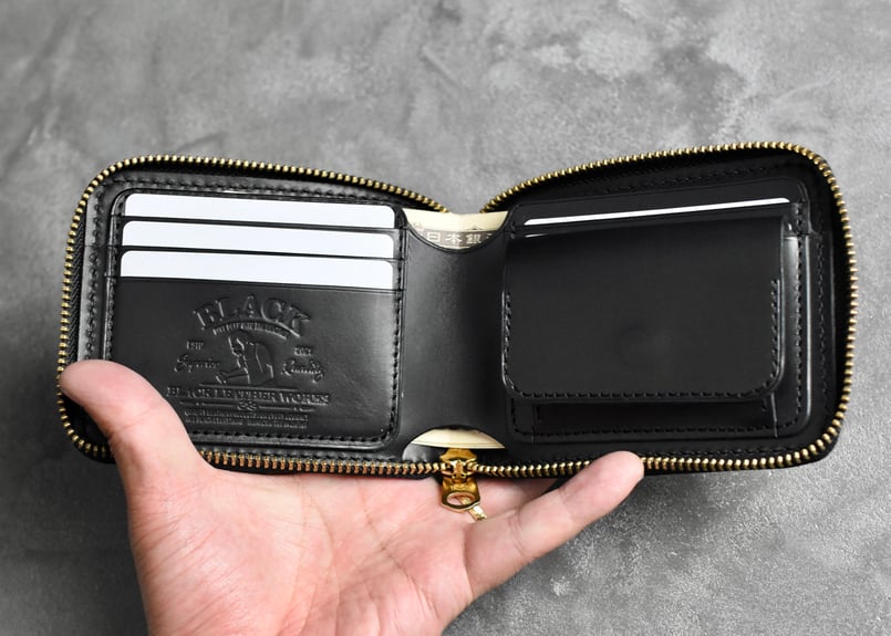 BLACK LEATHER WORKS バロウズ 財布 BURROWS バロウズ 二つ折りウォレット ITALIAN-SMOOTH | BLACK