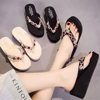 ★フラットボトム オシャレ ビーチサンダル  厚底 パール ラインストーン   海外【35～42】2020052502