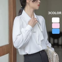 ★S～2L★ゆったり 上質感 滑らか素材 通勤 オフィス着 司会 お天気姉さん ツヤ感 ボウタイリボンシャツブラウス  07707