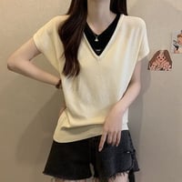 3COLOR★2L～5L★涼感ニット オーバーサイズ サマーニット Vネック 重ねる風ニットトップス   6235