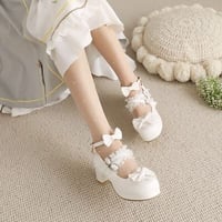 3色★22cm～29cm 可愛いパール付き　レース リボン パンプス　ロリータシューズ 甘ロリ チャンキーヒール 5CM   22D175