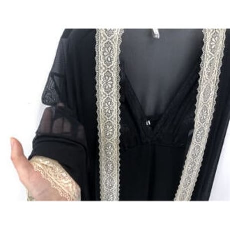 ★2L～5L★セクシーパジャマ 透け感レース パット付きキャミワンピース ナイトガウン２set      [黒]     004