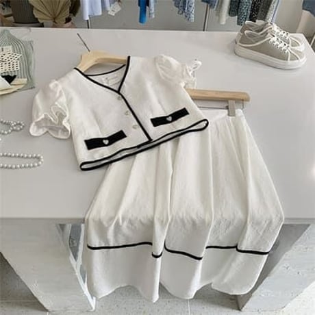 ★ファッション 百掛け パフスリーブ エレガント  2点セット    [F]   海外    2022040407