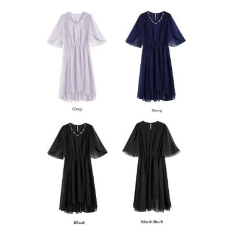 パーティー 二次会 結婚式 披露宴 二次会 大人上品 Vネックビジュー　シフォンドレスワンピース   88260