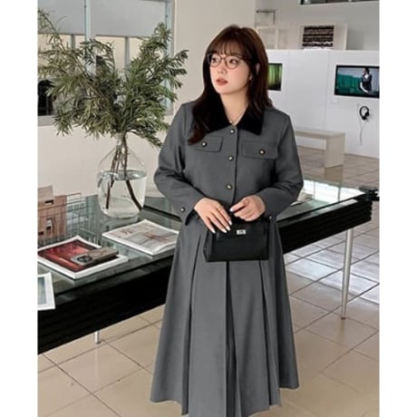 ★2L～6L大きいサイズ ★オシャレぽっちゃりさん　学生風　ジャケット  スカート  2点セット  7873
