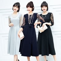 ★S～4L★大人上品印象 通勤 オフィス着 パーティー 結婚式 披露宴 二次会ケープ風花柄刺繍レースドレスワンピース     2322