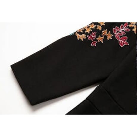 L~6L★パーディー 二次会 結婚式Vネック 花柄刺繍ドレスワンピース   [黒]  Y14302