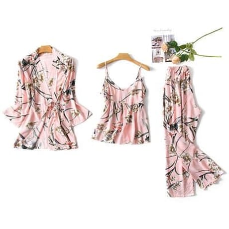 4色★M～2XL★ファッション パジャマ セクシー ベアトップ 3点セット 薄い ルームウェア   海外   2022032524