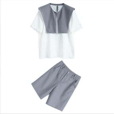 ★シンプル Tシャツ 取り外し可能 ショール+スーツ 中ズボン セット 女性    海外   2022040910