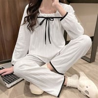★M～2XL★ パジャマ 可愛い 新品 長袖 夏 2点セット ルームウェア   [ホワイト]   海外  2022051017
