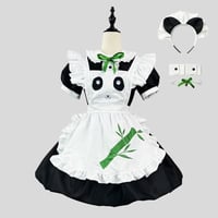 ★S～6L大きいサイズ★人気パンダ  ハロウン衣装 メイド服 コスプレ 可愛いパンダコスプレ 6点セット [ブラック] 8240