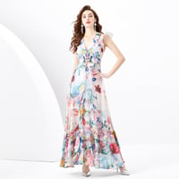 2色★S～3L★ファッション パーティー ハワイ風　カシミヤ　花柄ロングワンピース  S86398