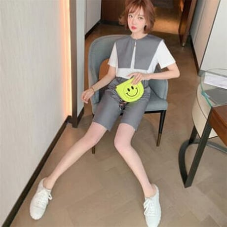 ★シンプル Tシャツ 取り外し可能 ショール+スーツ 中ズボン セット 女性    海外   2022040910