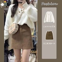 ★L～5L★大きいサイズ★ゆったりニットトップス　ミニ丈スカート２set 　単品OK  67075