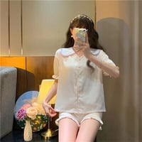 ★S/L★夏 人形の襟 自宅 半袖 ショートパンツ 2点セット ルームウェア [画像の色]  海外  2022051026