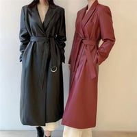 ファッション レザー トレンチコート スリム エレガント 気質 コート ベルト付き  海外 2021092836