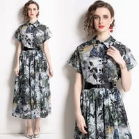 ★M～3L★オフィス着 パーティー 大人優雅印象 ベルト付き プリーツ トワルドジュイ風ワンピース [写真色]   S81875