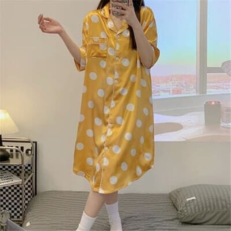 ★M～2XL★レディース パジャマ 薄い カーディガン シャツ セクシー    [イエロー]  海外   2022051010