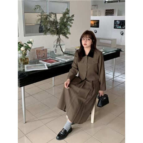★2L～6L大きいサイズ ★オシャレぽっちゃりさん　学生風　ジャケット  スカート  2点セット  7873