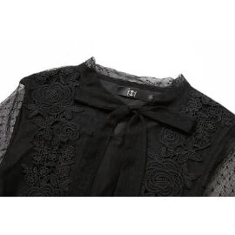 L~6L★出かけ パーディー 二次会 結婚式上品花柄レース 刺繍 ドット柄レースドレスワンピース   [黒]   Y14270