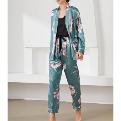 3色★M～2XL★トベアトップ ロングパンツ レースアップ パジャマ  3点セット   海外   2022041328