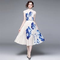 3色★通勤 パーティー 二次会 花柄プリント 薄手 トップス プリーツスカート２set  S69127