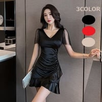 ★S～4L★キャバドレス キャバ嬢 ギャザ入り セクシーSライン レース切替ミニ丈ドレスワンピース   3897