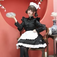 ★S～6L大きいサイズ★定番黒白 可愛い ロリータ メイド服 ハロウン衣装 チャイナ風 中国功夫  4点セット [ブラック] 8200