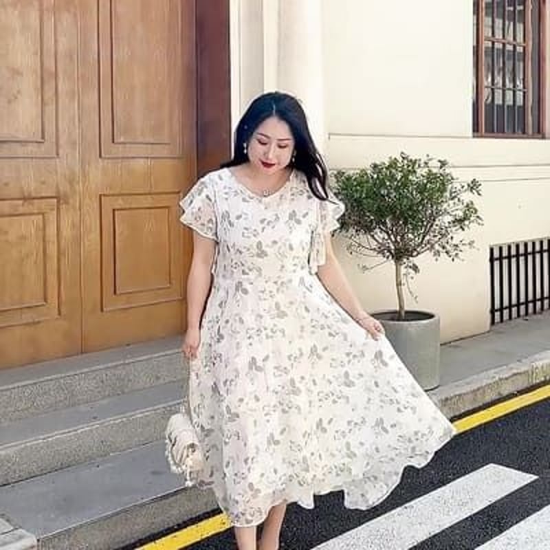 ☆5L～9L☆ゆったり 体型カバー 可愛い花柄シフォン ワンピース