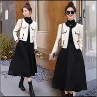 ★M～3L★オシャレ着　バイカラージャケット スカート ２set セットアップ  S68238