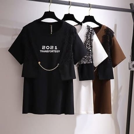 ★3L~7L★ぽっちゃりさん オシャレ重ねる風　レース切替 Tシャツ   62244